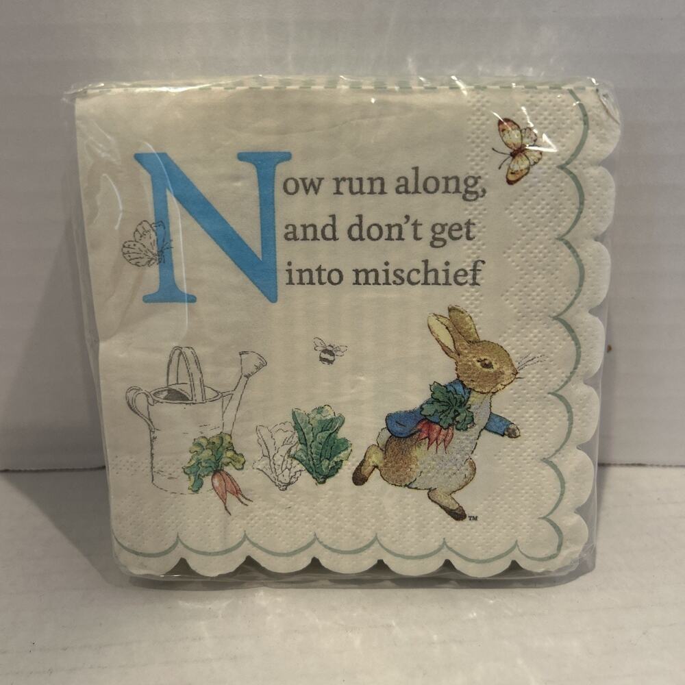 Meri Meri Beatrix Potter Peter Rabbit Happy Easter 32 Napkin Set 10"X10" Square